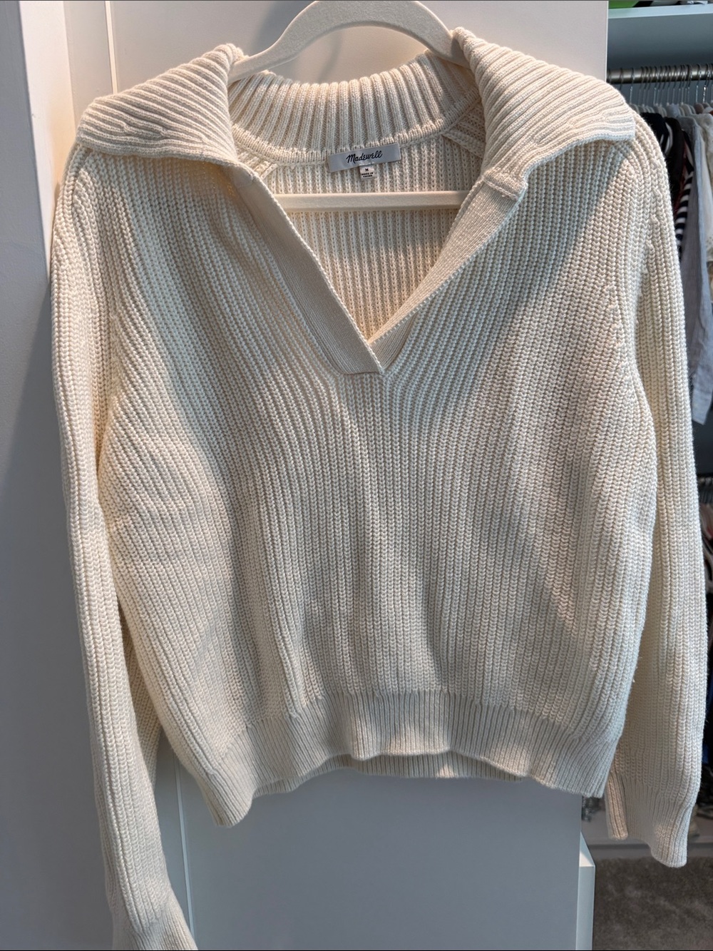 Madewell Off-White Ribbed V-Neck Polo Sweater
